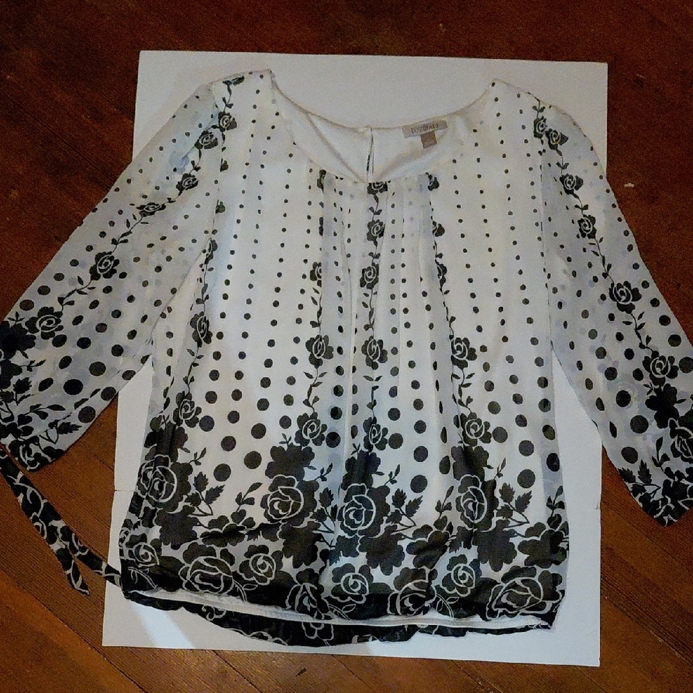 Roz & Ali Black and White Polka Dot Floral Blouse